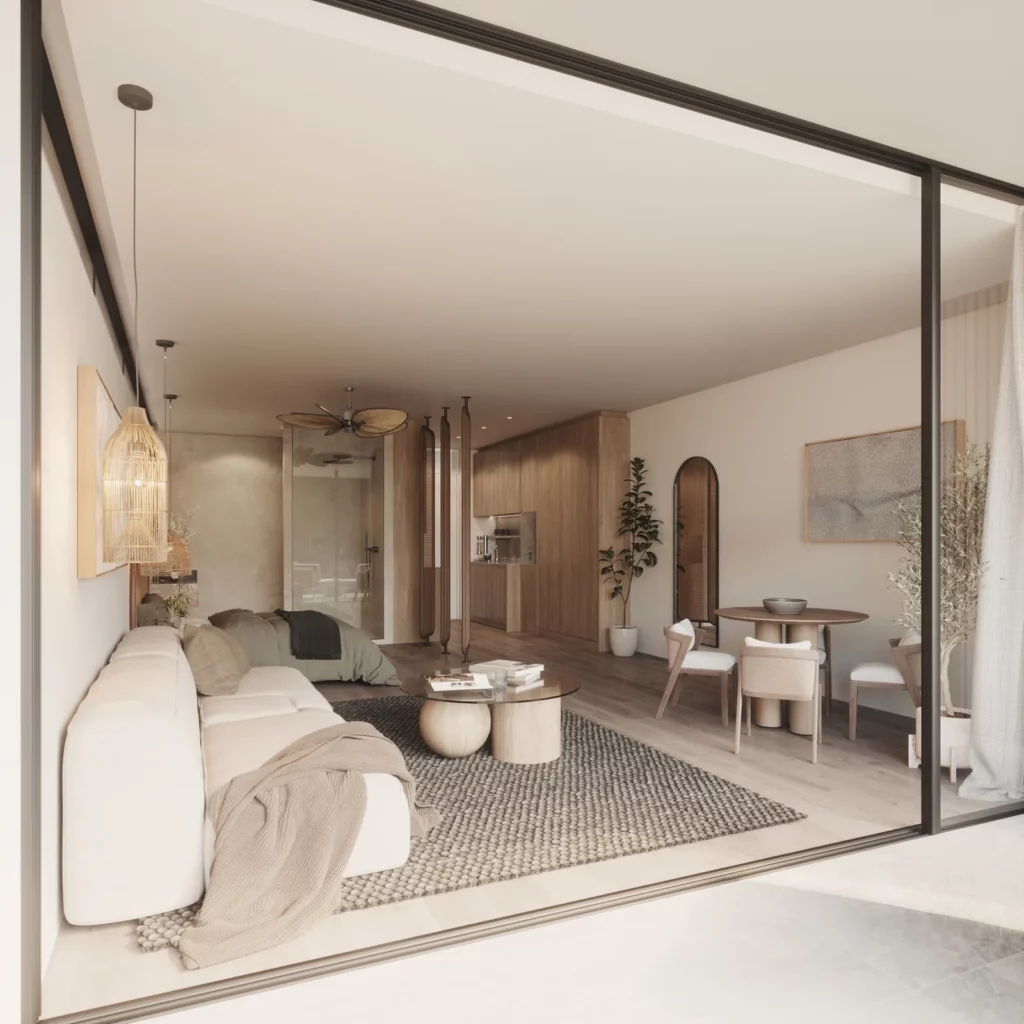 A refined residential interior by TERRĀ showing warm minimalism and material honesty, central to the studio's Cape Town residential design practice